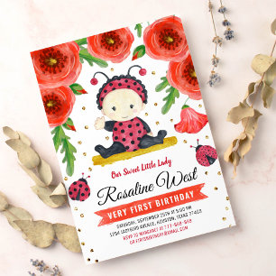 Gold Glitzer I Ladybug Wasserfarbe erster Geburtst Einladung