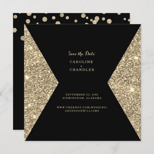 Gold Glitzer Image & B/W Foto Save the Date (Vorne/Hinten)