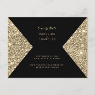 Gold Glitzer Image & Black Glam Save the Date Ankündigungspostkarte