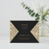 Gold Glitzer Image & Black Glam Save the Date Postkarte (Stehend Vorderseite)
