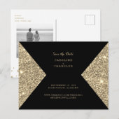 Gold Glitzer Image & Black Glam Save the Date Postkarte (Vorne/Hinten)