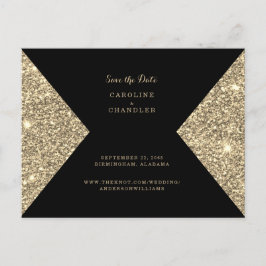 Gold Glitzer Image & Black Glam Save the Date Postkarte