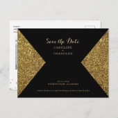 Gold Glitzer Image & Black Glam Save the Date Postkarte (Vorne/Hinten)