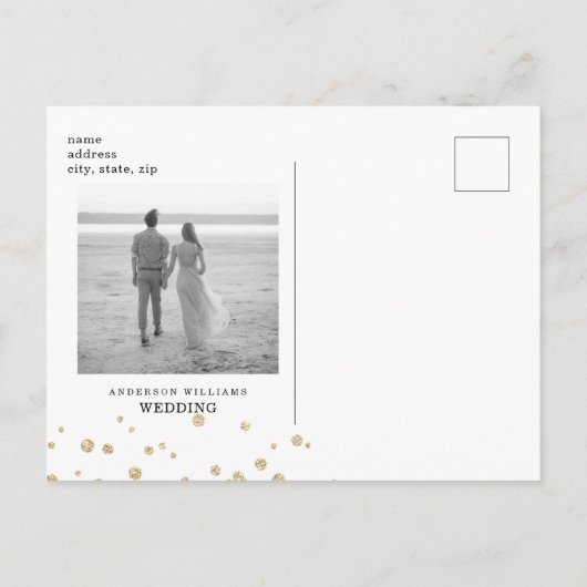 Gold Glitzer Image & Black Glam Save the Date Postkarte (Rückseite)