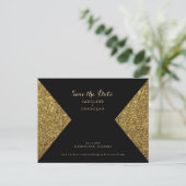 Gold Glitzer Image & Black Glam Save the Date Postkarte (Stehend Vorderseite)