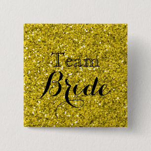 Gold Glitzer Imitate Foil Wedding Team Bride Button