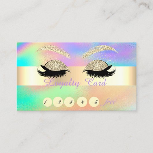 Gold Glitzer Imitate Lashes farbenfrohe Holografie Treuekarte (Vorderseite)