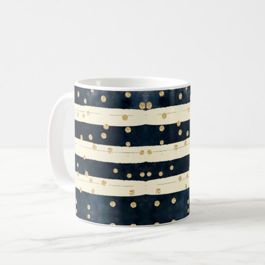 Gold Glitzer Indigo Blue Stylish Modern Kaffeetasse (Vorderseite Links)