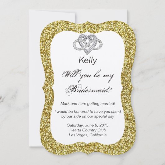 Gold Glitzer Infinity Heart Bridesmaid Card Einladung (Vorderseite)