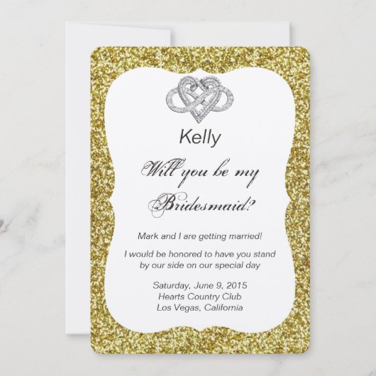 Gold Glitzer Infinity Heart Bridesmaid Card Einladung (Vorderseite)