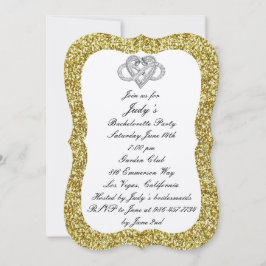 Gold Glitzer Infinity Heart Junggeselinnen-Abschie Einladung