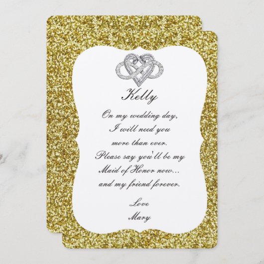 Gold Glitzer Infinity Heart Trauzeugin Card Einladung (Vorne/Hinten)
