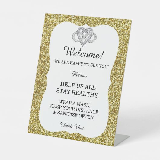 Gold Glitzer Infinity Heart Wedding Safety Sockelschild (Vorderseite)