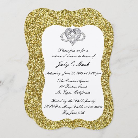 Gold Glitzer Infinity Probe Abendessen Einladung (Vorne/Hinten)