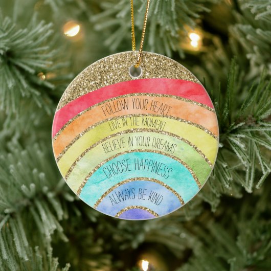 Gold Glitzer Inspiration Quotes Regenbogen Keramik Ornament (Baum)