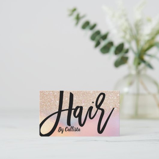 Gold Glitzer Iridescent Holographic Hair Stylist Visitenkarte (Stehend Vorderseite)