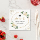 Gold Glitzer Ivory Green Floral Graduation Party Serviette (Beispiel)