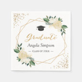 Gold Glitzer Ivory Green Floral Graduation Party Serviette (Vorderseite)