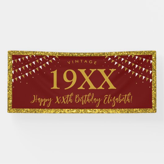 Gold Glitzer Jeglicher Geburtstag Vintager Banner (Horizontal)