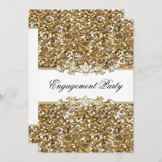 Gold Glitzer & Jewel Engagement Party laden Einladung (Vorne/Hinten)