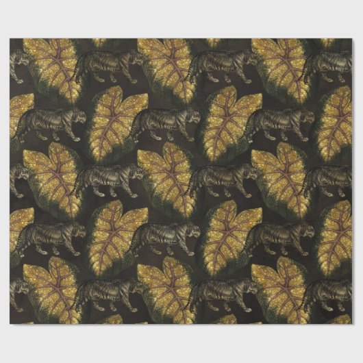 Gold Glitzer Jungle Tiger Pattern Geschenkpapier (Flach)