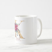 Gold Glitzer K Monogram Floral Burgundy Red Kaffeetasse (VorderseiteRechts)