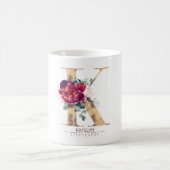 Gold Glitzer K Monogram Floral Burgundy Red Kaffeetasse (Mittel)