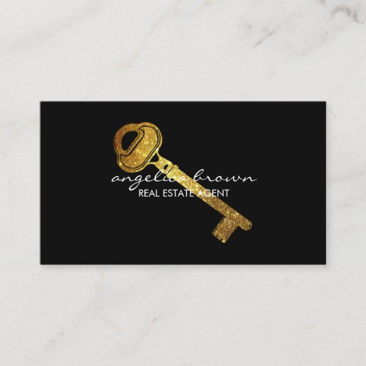 Gold Glitzer Key Real Anwesen Business Card Visitenkarte (Vorderseite)