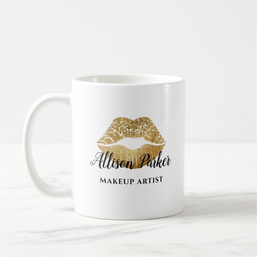 Gold Glitzer Kiss Lips Business Makeup Artist Kaffeetasse (Links)