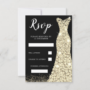 Gold Glitzer Kleid Geburtstagsfeier Braut Schwarze RSVP Karte