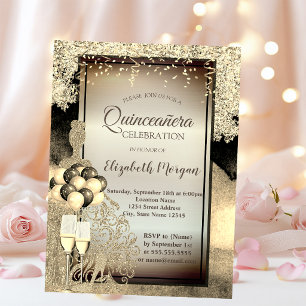 Gold-Glitzer-Kleidung, Heelse, Quinceanera-Feier Einladung