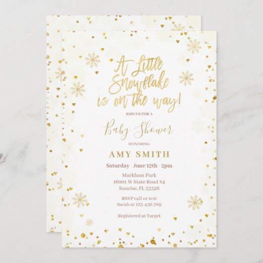 Gold Glitzer Kleine Snowflake Babydusche Einladung (Vorne/Hinten)