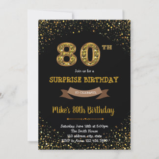 Gold Glitzer Konfetti 80. Geburtstagsfeier Einladung