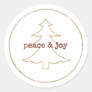 Gold Glitzer Kontur Weihnachtsbaum Runder Aufkleber