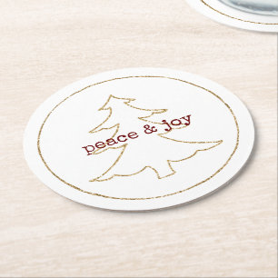 Gold Glitzer Kontur Weihnachtsbaum Runder Pappuntersetzer