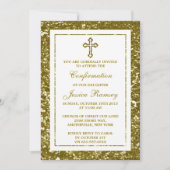 Gold Glitzer Kreuz Heilige Kommunion oder Bestätig Einladung (Vorderseite)