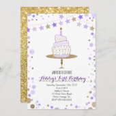 Gold Glitzer Kuchen Geburtstag Einladung (Vorne/Hinten)