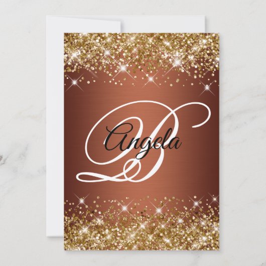 Gold Glitzer Kupfer Ombre Extravagant Monogram Einladung (Rückseite)