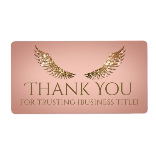 Gold Glitzer Lash Wings Vibranntes Rosa Label (Vorne)