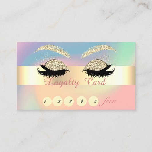 Gold Glitzer Lashes farbenfrohe Pastell Holographi Treuekarte (Vorderseite)