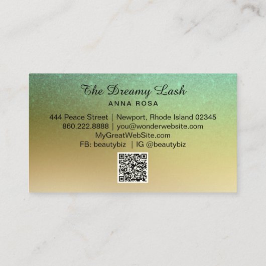 *~* Gold Glitzer Lashes QR Brows Extensions Visitenkarte (Rückseite)