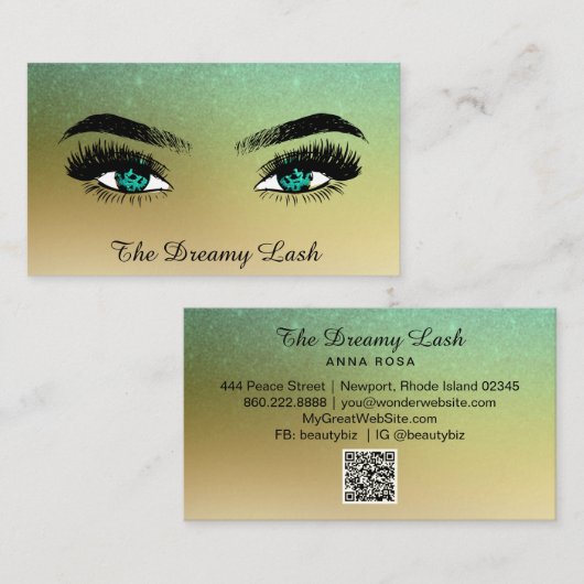 *~* Gold Glitzer Lashes QR Brows Extensions Visitenkarte (Vorne/Hinten)