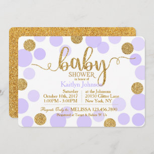 Gold Glitzer Lavendel Scattered Dots Baby Dusche Einladung