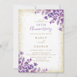 Gold Glitzer Lavender 50. Hochzeitstag Einladung