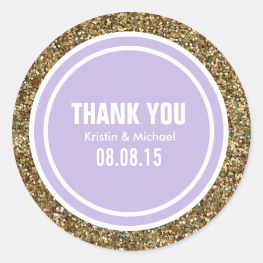 Gold Glitzer Lavender Custom Danke Label Runder Aufkleber (Vorderseite)