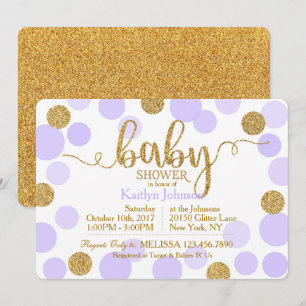 Gold Glitzer Lavender Scattered Dots Baby Dusche Einladung