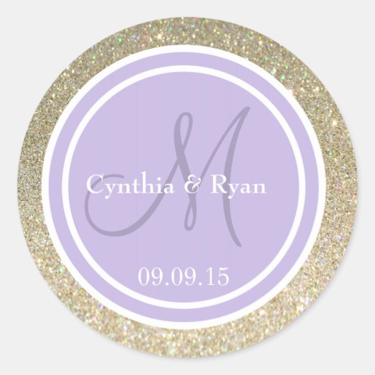 Gold Glitzer & Lavender Wedding Monogram Runder Aufkleber (Vorderseite)