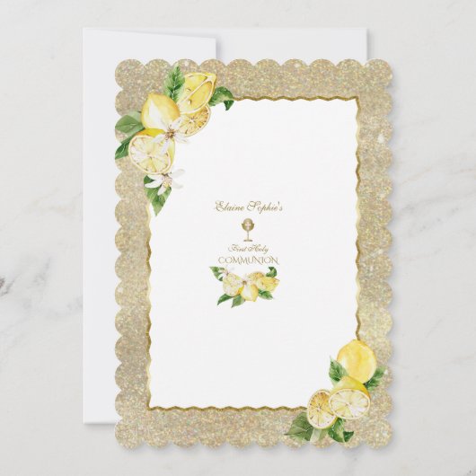 Gold Glitzer Lemon Fruit Blume erste Kommune Einladung (Rückseite)