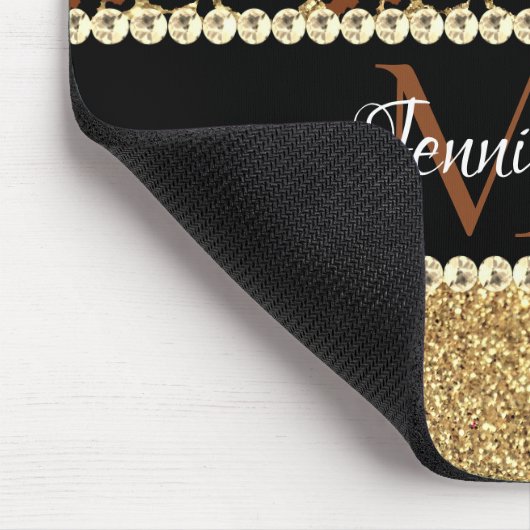 Gold Glitzer Leopard Girly Glam Monogram Mousepad (Ecke)
