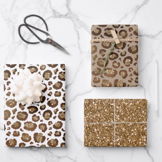 Gold Glitzer Leopard Print Geschenkpapier Set (Vorderseite)